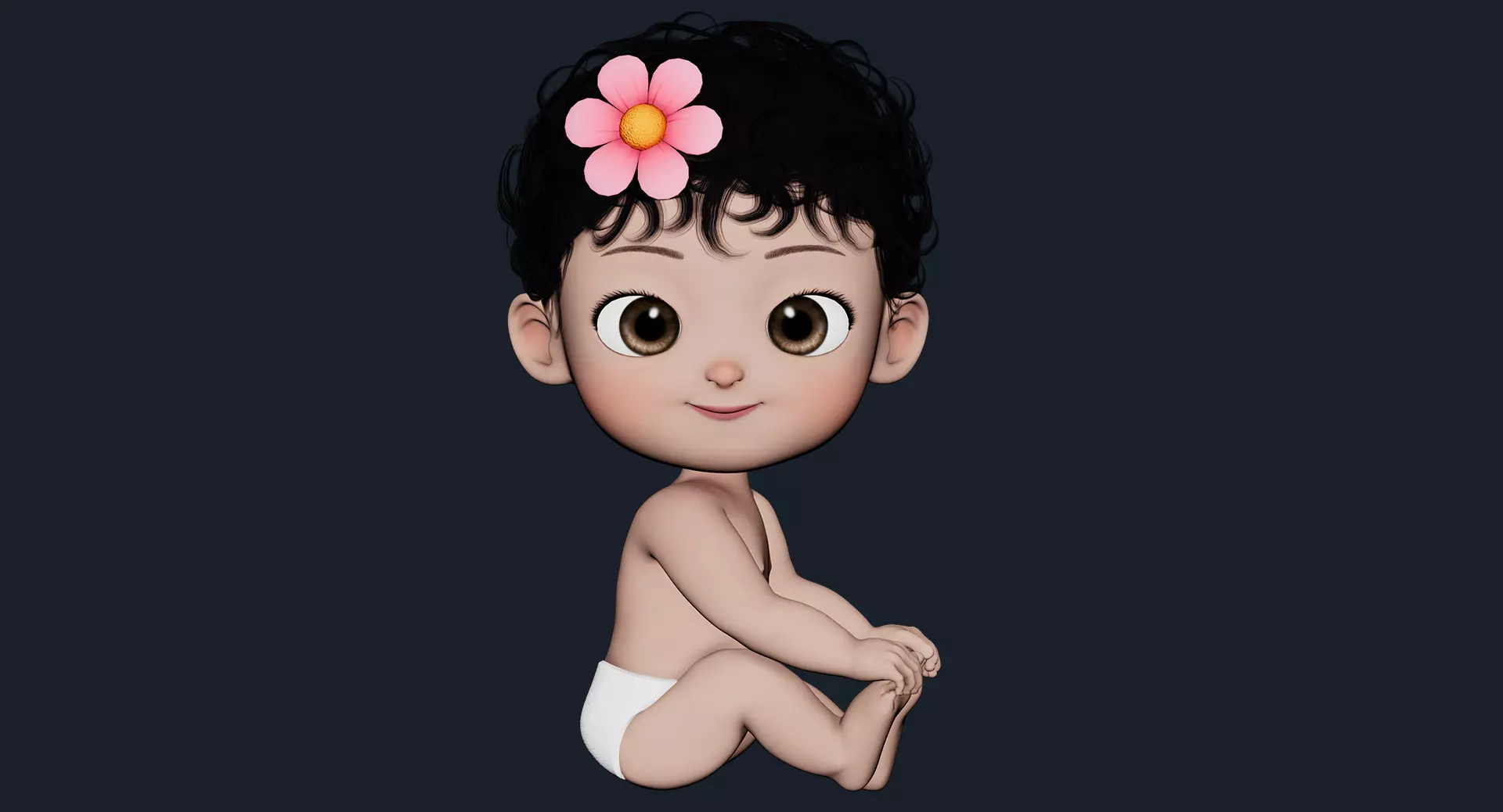 Cartoon Baby Girl Rigged Low-poly 3D model_0
