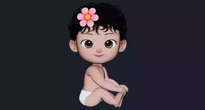 Cartoon Baby Girl Rigged Low-poly 3D model