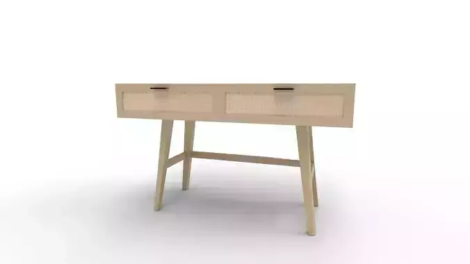 Two Drawer Cane Desk in Brown Wood