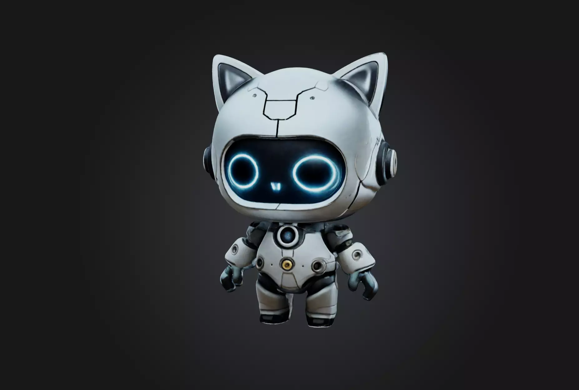 Cute Cyborg Cat Bot Low-poly 3D model_0