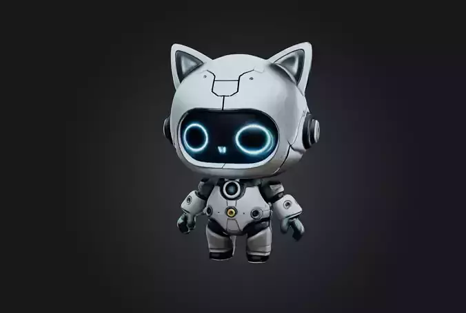 Cute Cyborg Cat Bot Low-poly 3D model