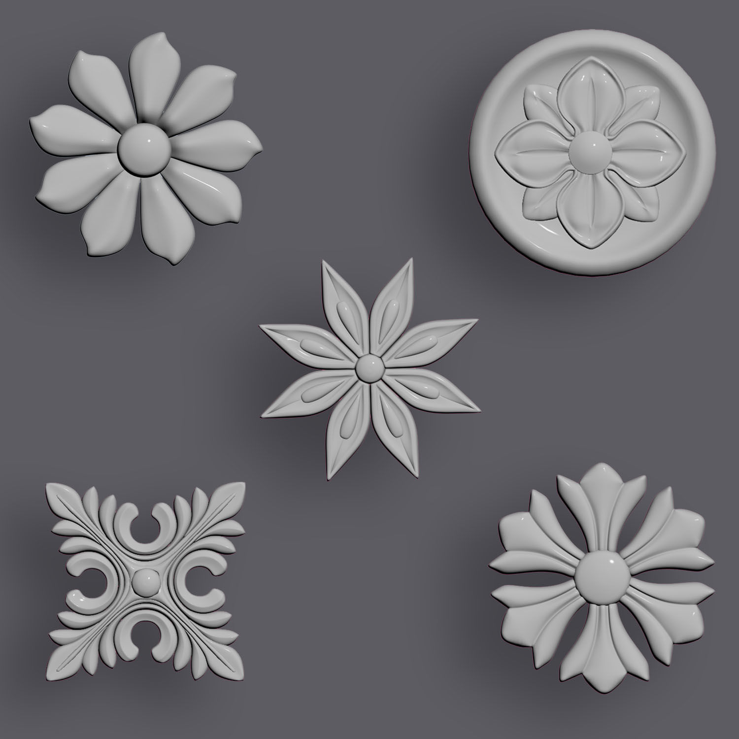 5 Flowers Ornamental Pack 9 3D model_18