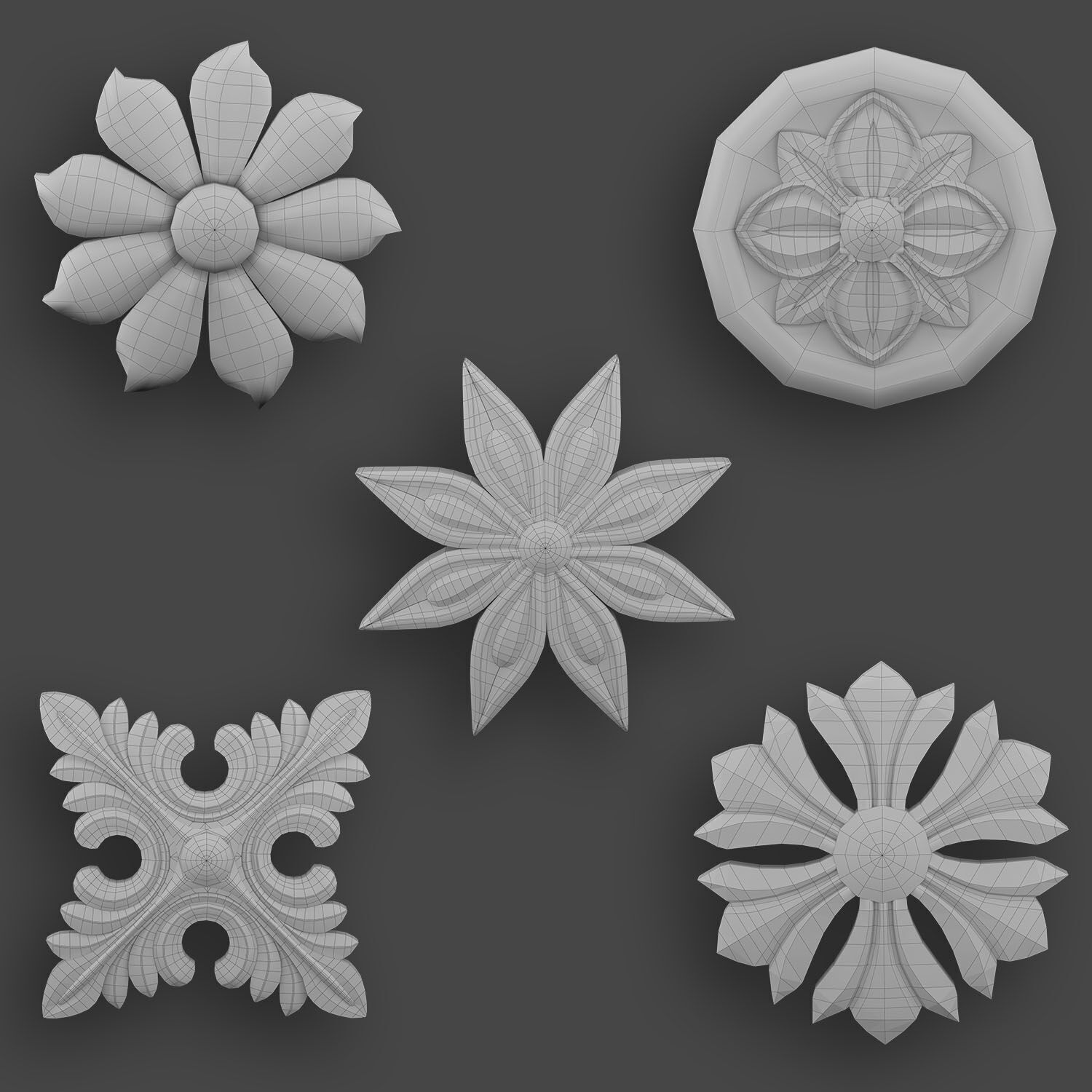 5 Flowers Ornamental Pack 9 3D model_24
