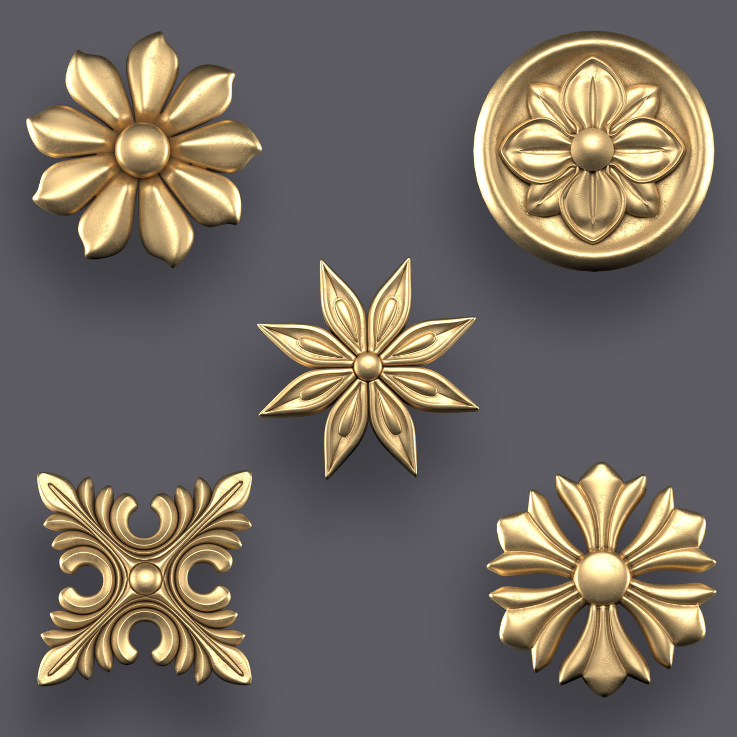 5 Flowers Ornamental Pack 9 3D model_6