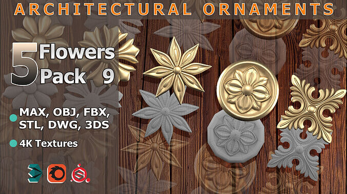5 Flowers Ornamental Pack 9 3D model