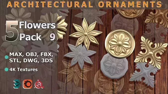 5 Flowers Ornamental Pack 9 3D model