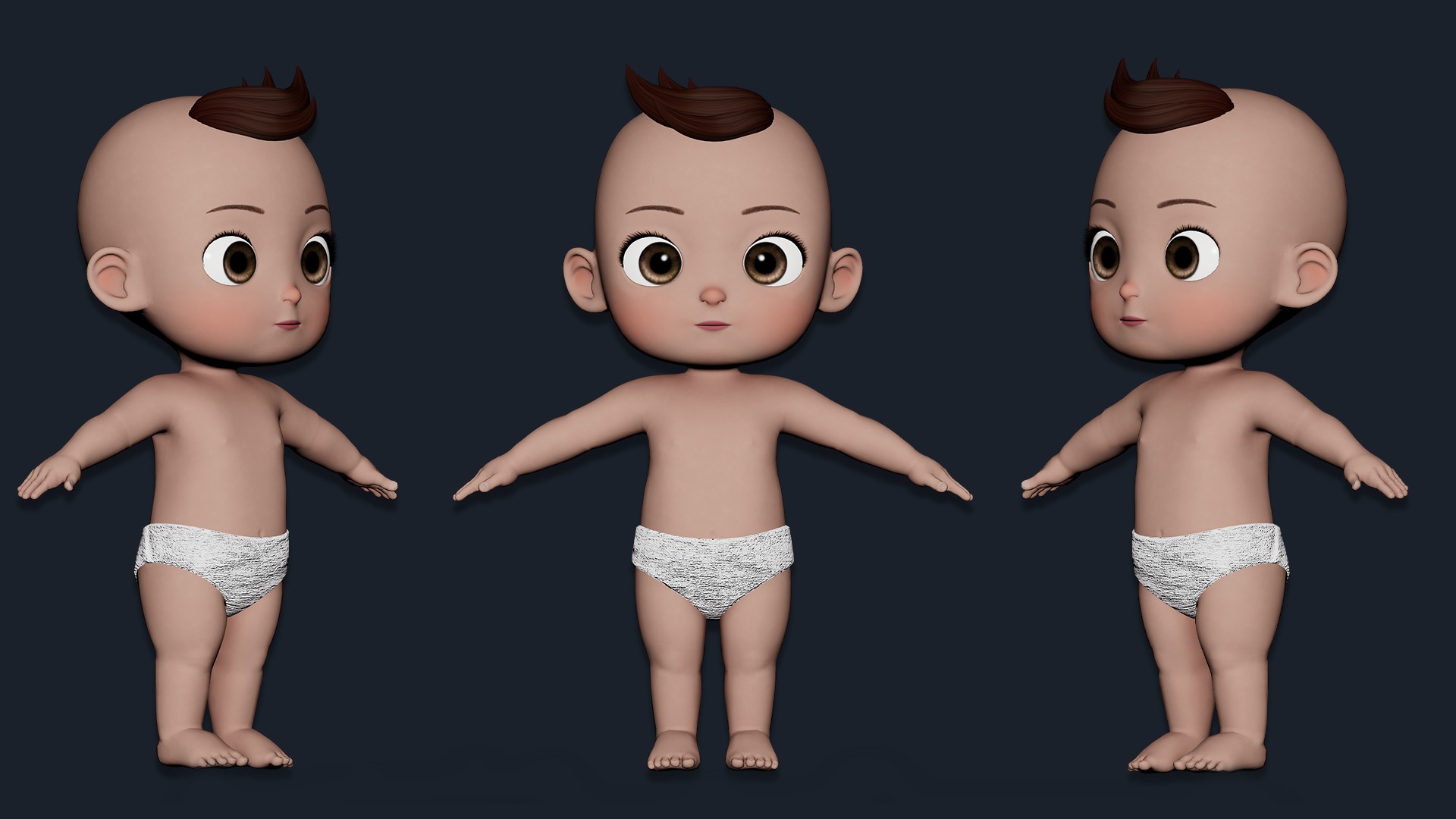 Cartoon Baby Boy Rigged Low-poly 3D model_4