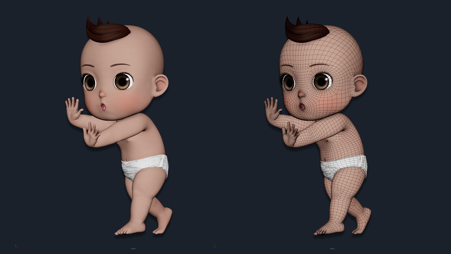 Cartoon Baby Boy Rigged Low-poly 3D model_9
