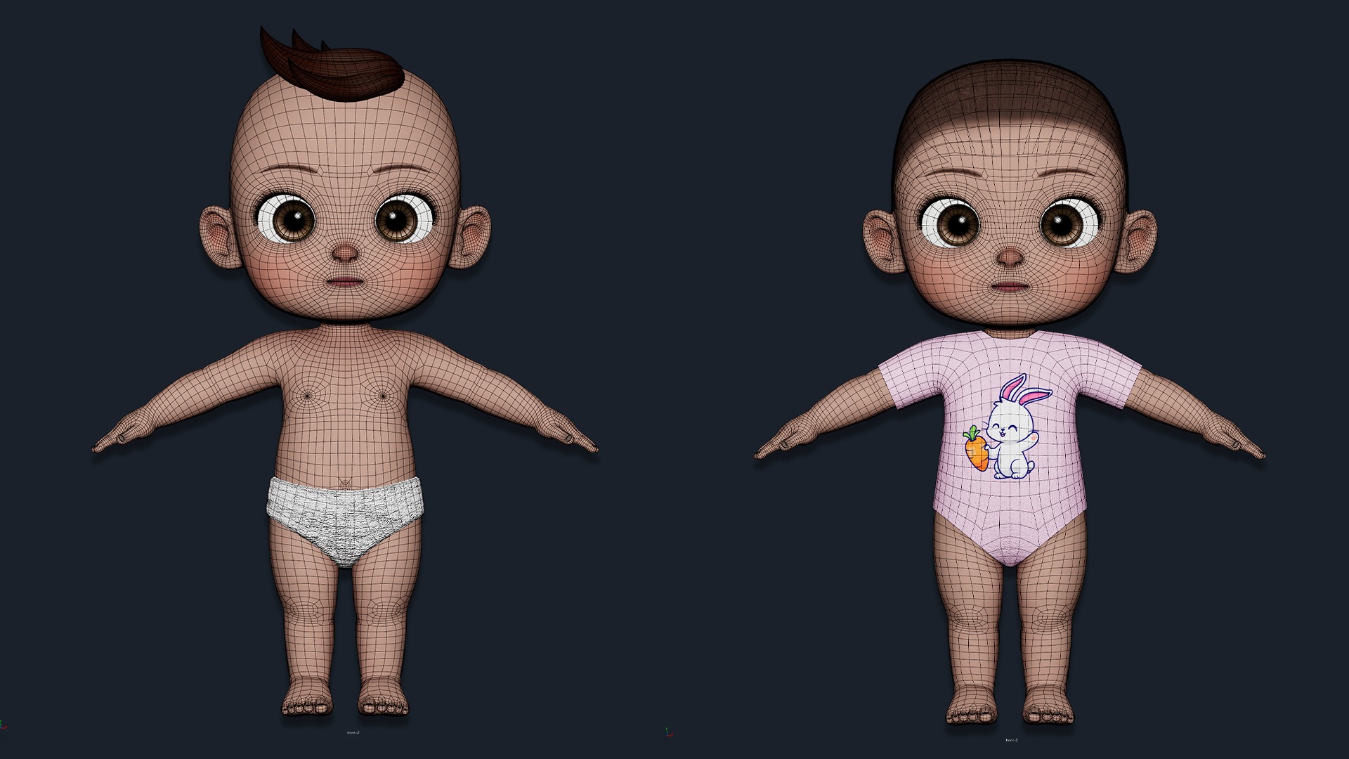 Cartoon Baby Boy Rigged Low-poly 3D model_6