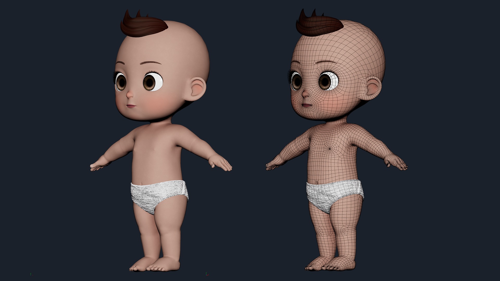 Cartoon Baby Boy Rigged Low-poly 3D model_11