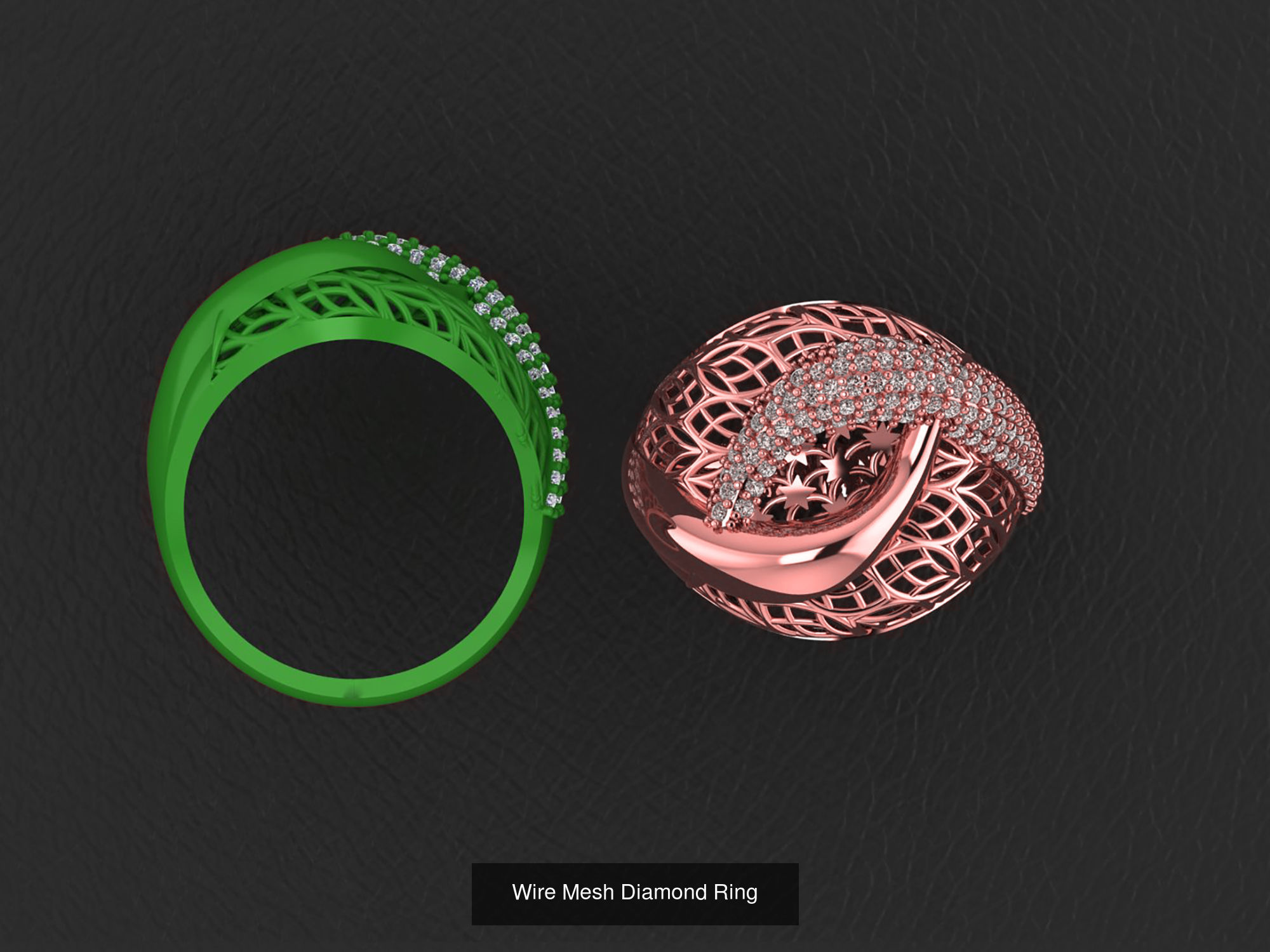 34 Wire Mesh Diamond Ring  3D Model Collection_3