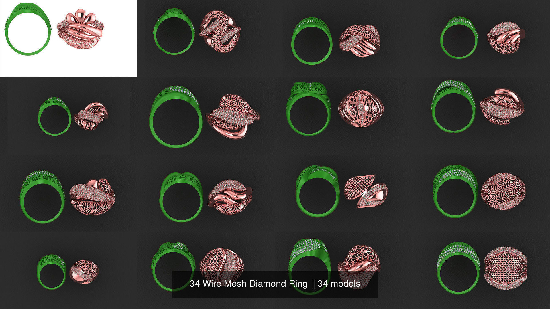 34 Wire Mesh Diamond Ring  3D Model Collection_1