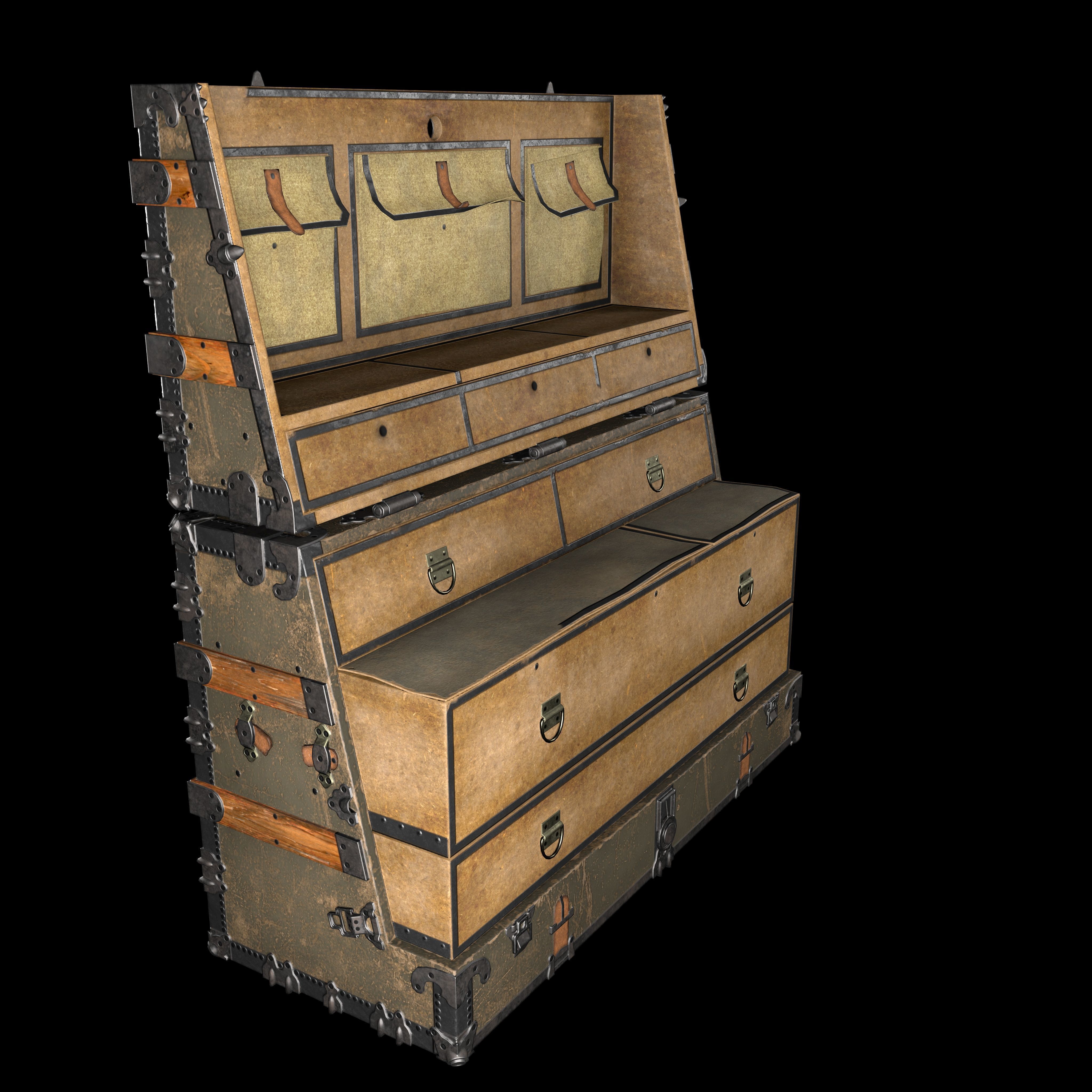 Steamer Chest Low-poly 3D model_6