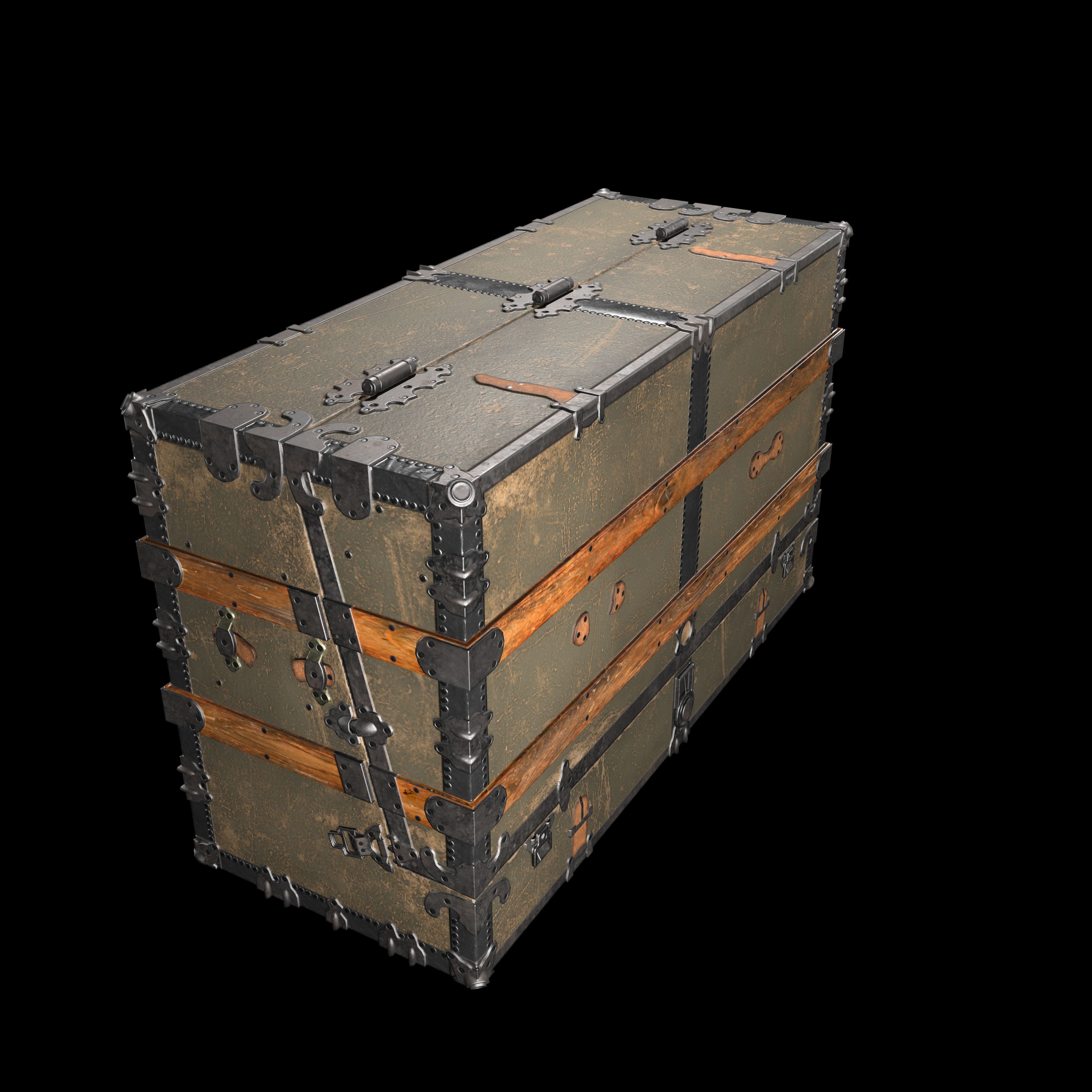 Steamer Chest Low-poly 3D model_11