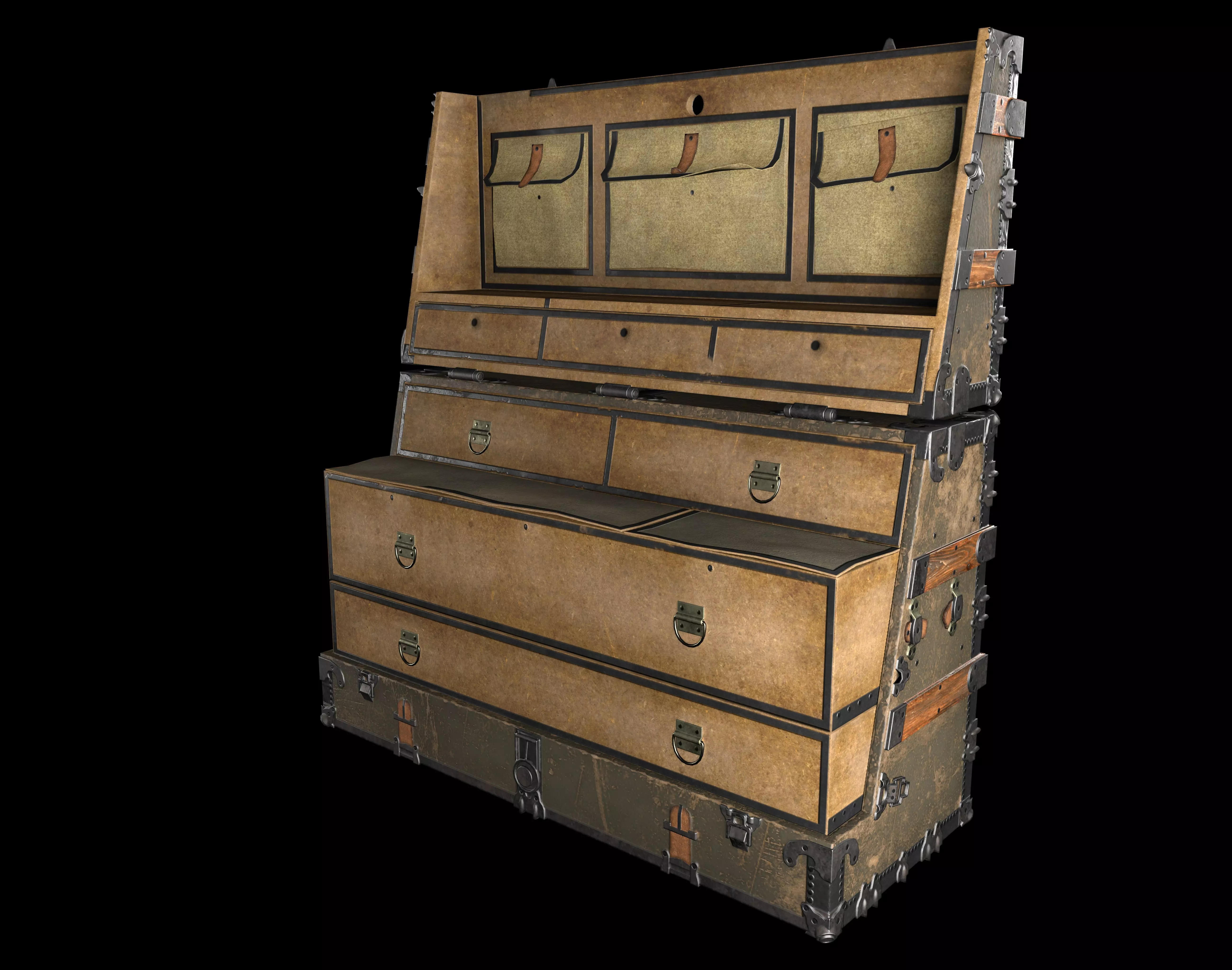 Steamer Chest Low-poly 3D model_0