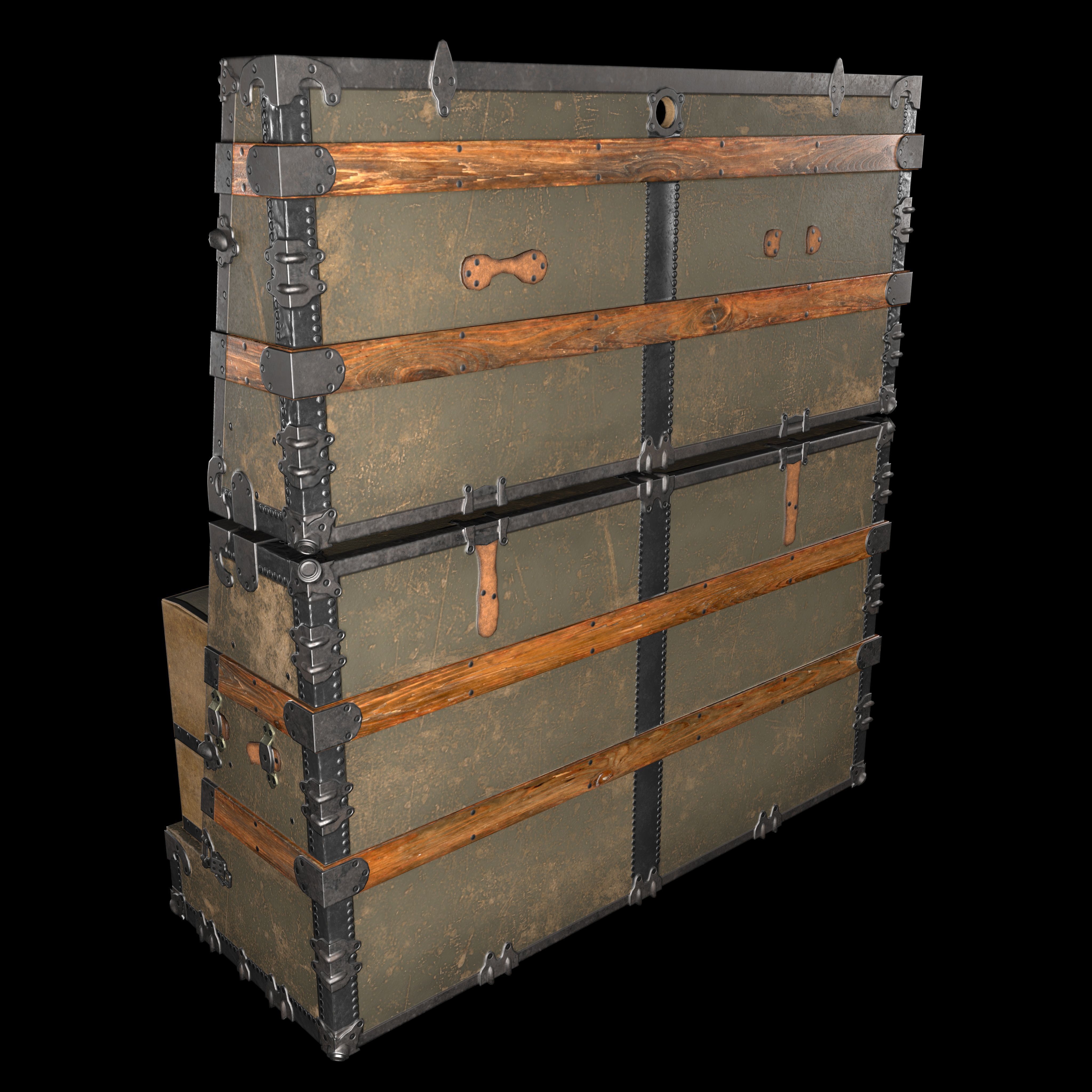Steamer Chest Low-poly 3D model_4
