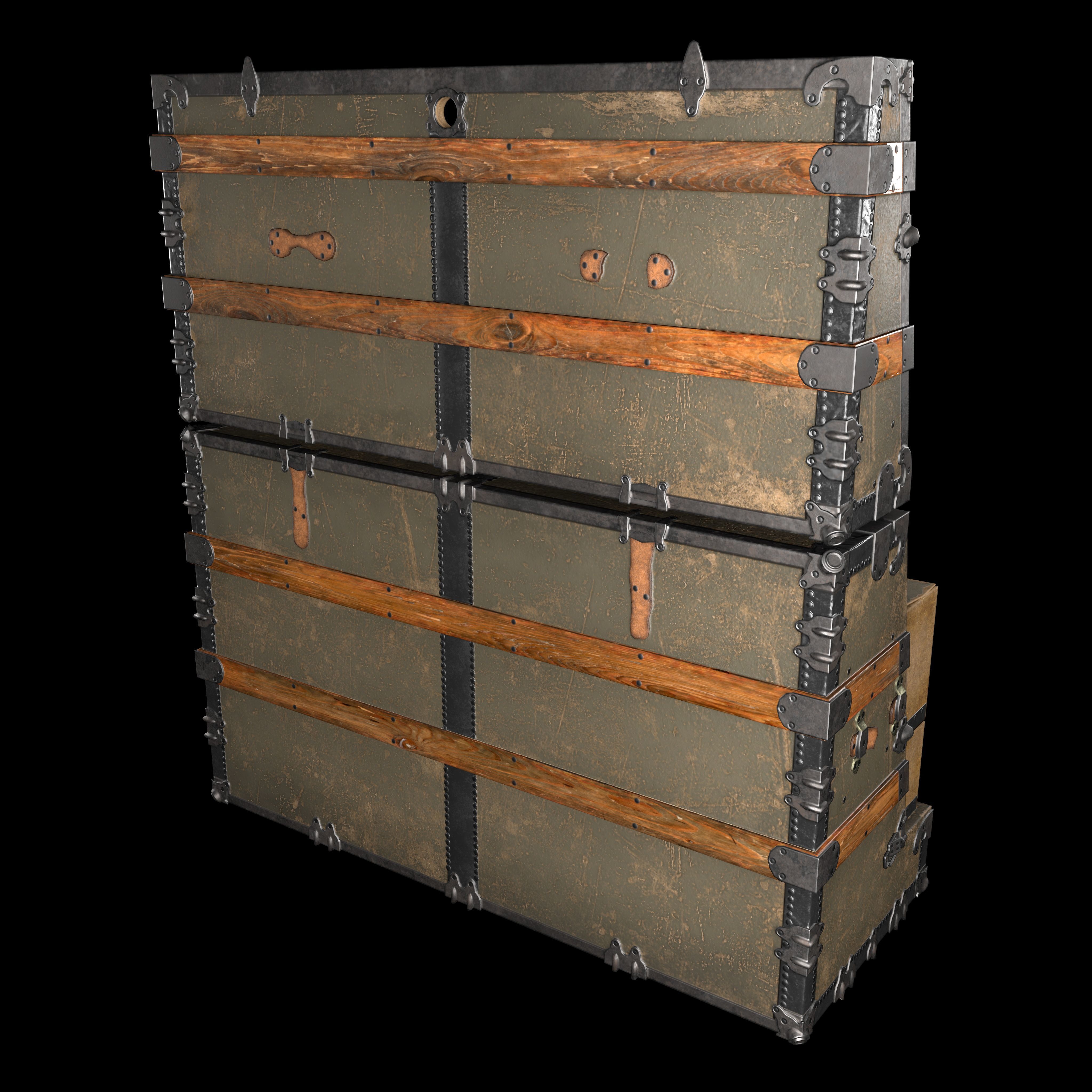 Steamer Chest Low-poly 3D model_5