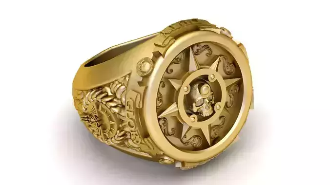 COMPASS AND SKULL FACE RING 3D PRINTABLE MODEL 3D print model
