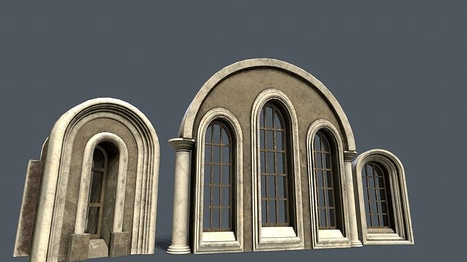 Medieval Window Set  Low-poly 3D model 3