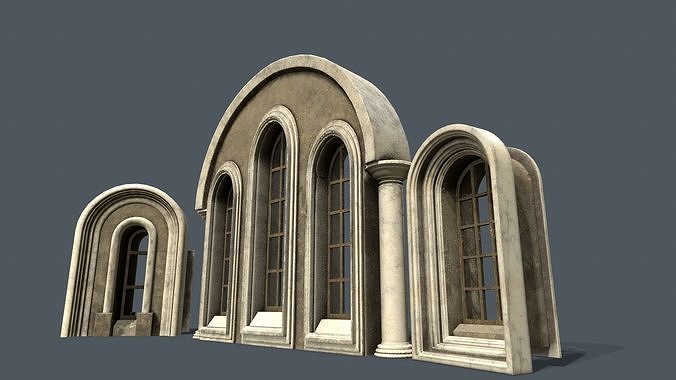 Medieval Window Set  Low-poly 3D model 7