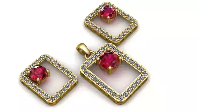 RED RUBY SQUARE SHAPE LOCKET SET 3D PRINTABLE MODEL