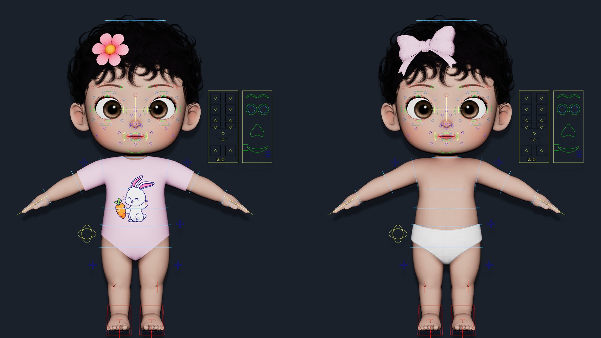 Cartoon Baby Twin Rigged  3D Model Collection_8