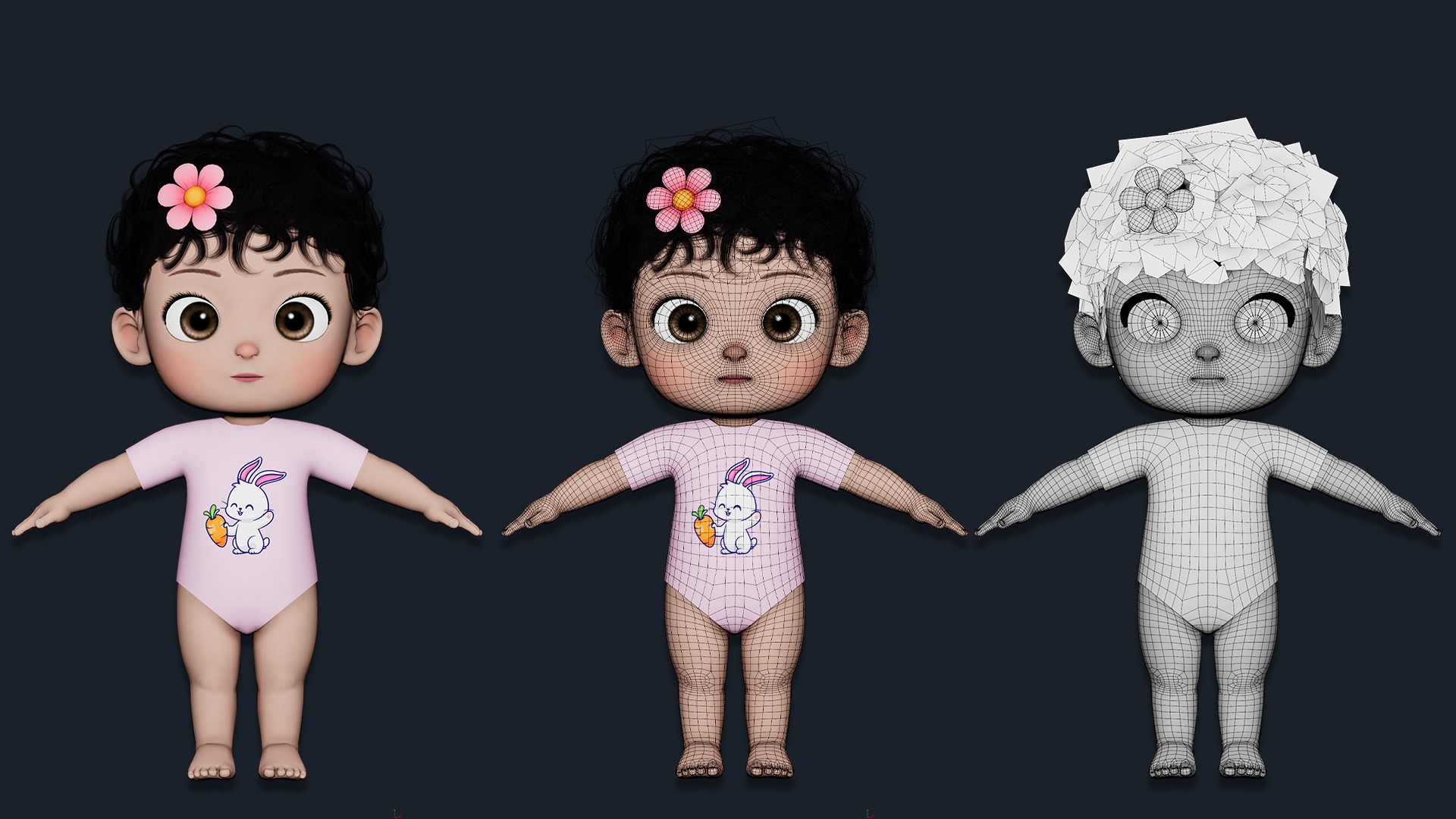 Cartoon Baby Twin Rigged  3D Model Collection_17