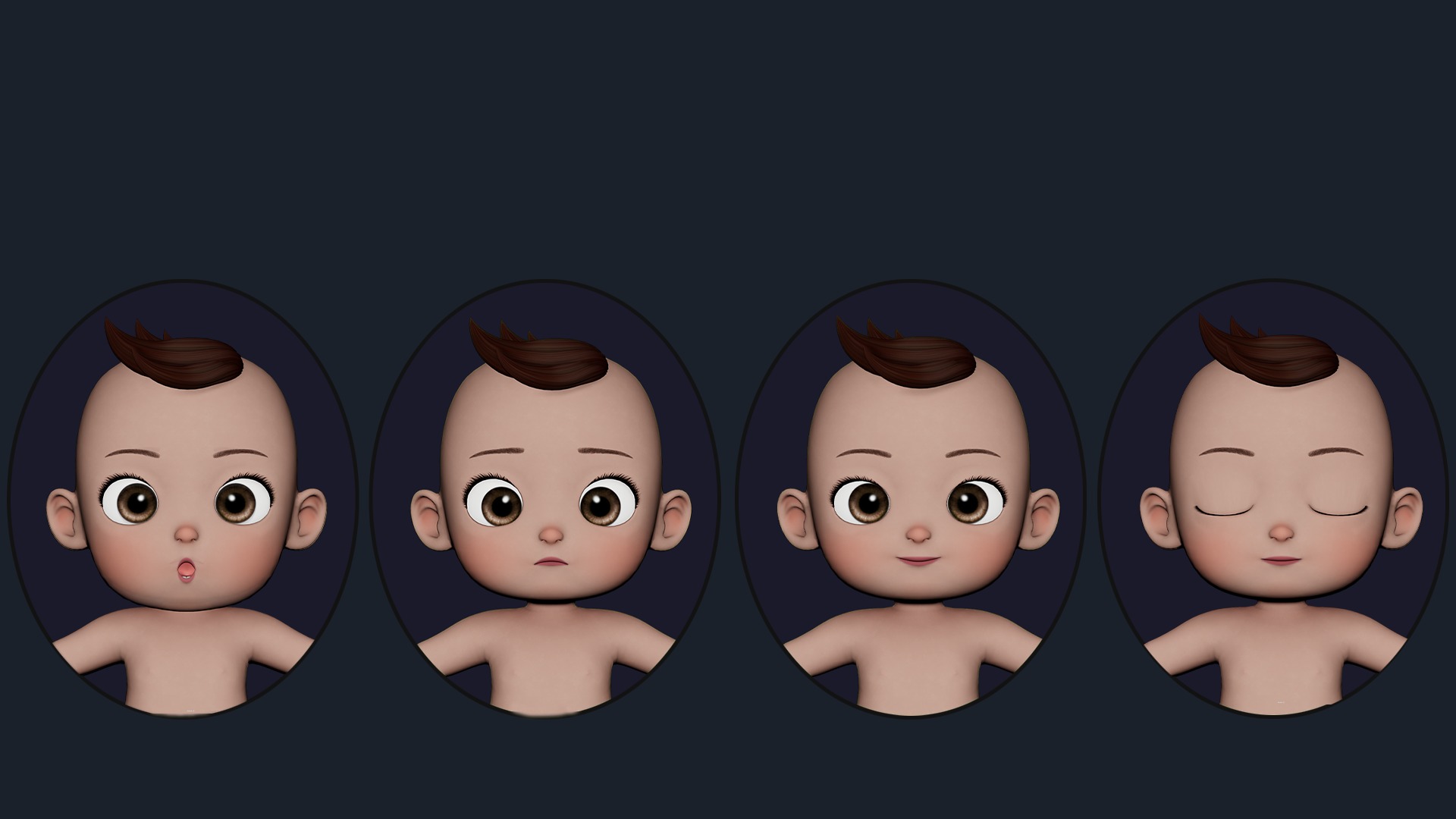 Cartoon Baby Twin Rigged  3D Model Collection_7