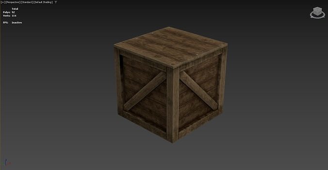 The image shows a 3D model of a wooden crate Low-poly 3D model