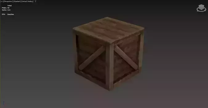 The image shows a 3D model of a wooden crate