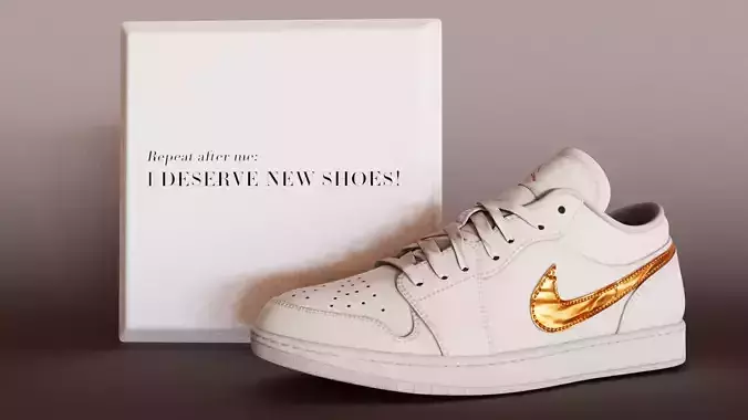 Shoes Model 3D White Metalic Gold Low-poly 3D model