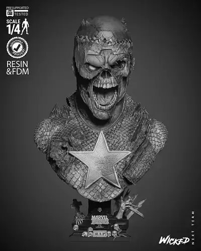 Wicked Marvel Captain America Zombie Portrait Bust 3D print model
