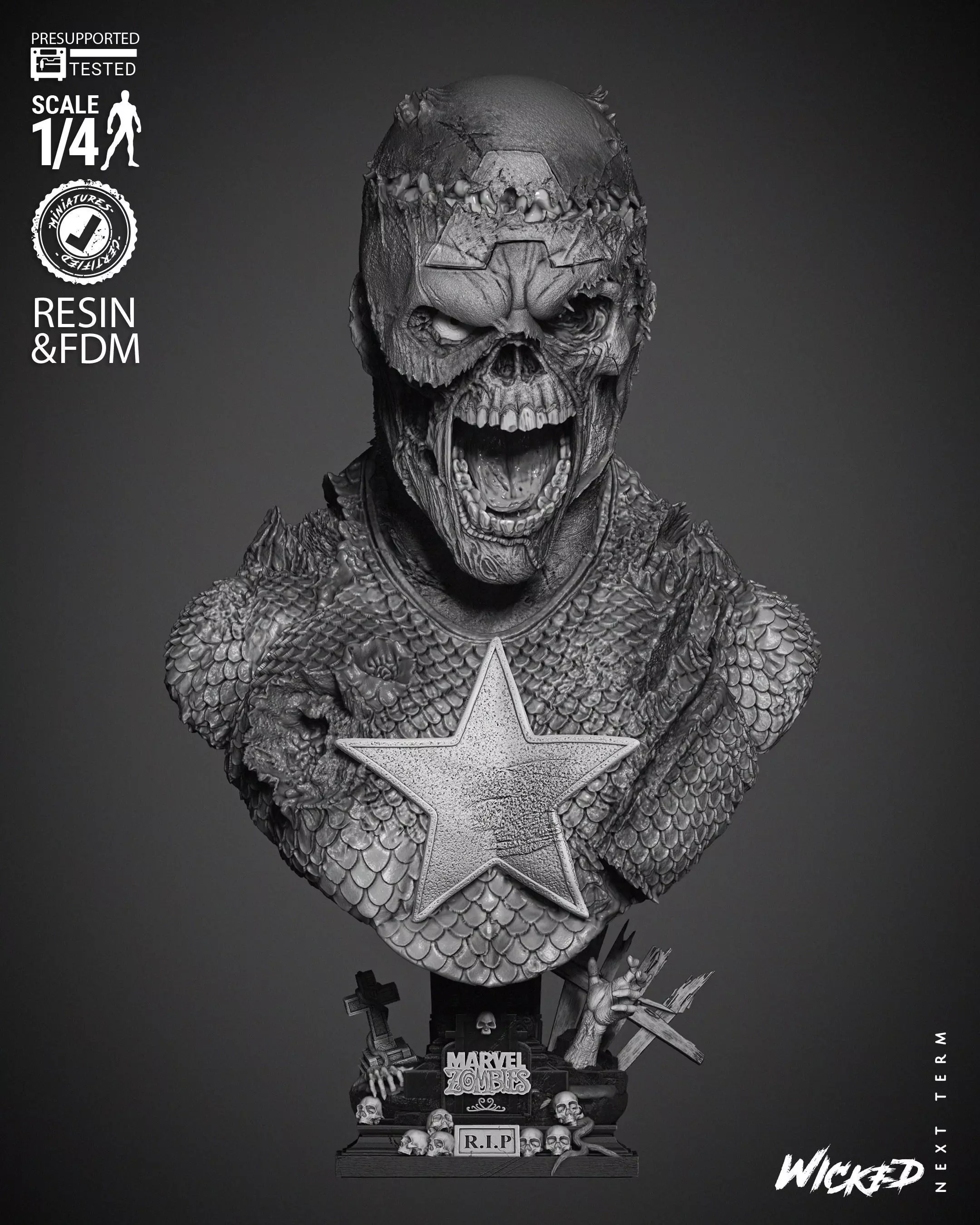 Wicked Marvel Captain America Zombie Portrait Bust 3D print model