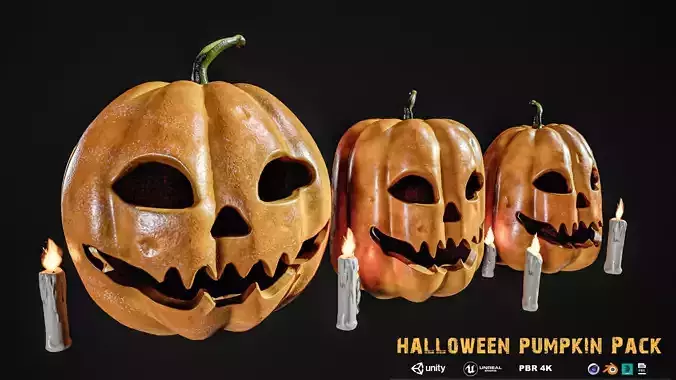 Halloween Pumpkin Candles Set Low-poly 3D model