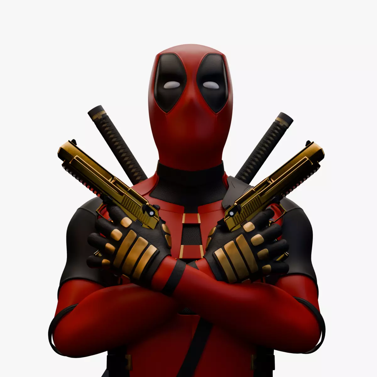 Deadpool with Gold Desert Eagles 3D model_0