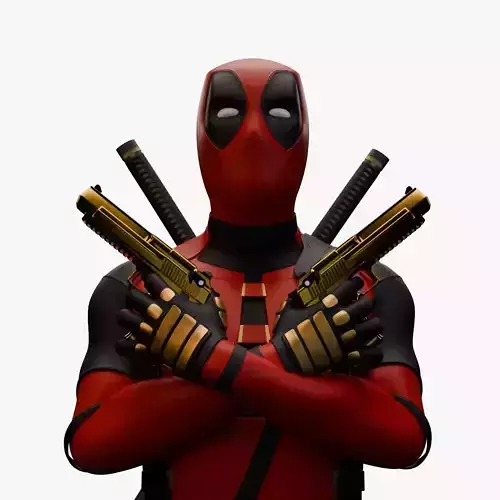 Deadpool with Gold Desert Eagles 3D model
