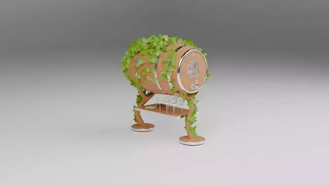 3D Wine Barrel and Glass Set