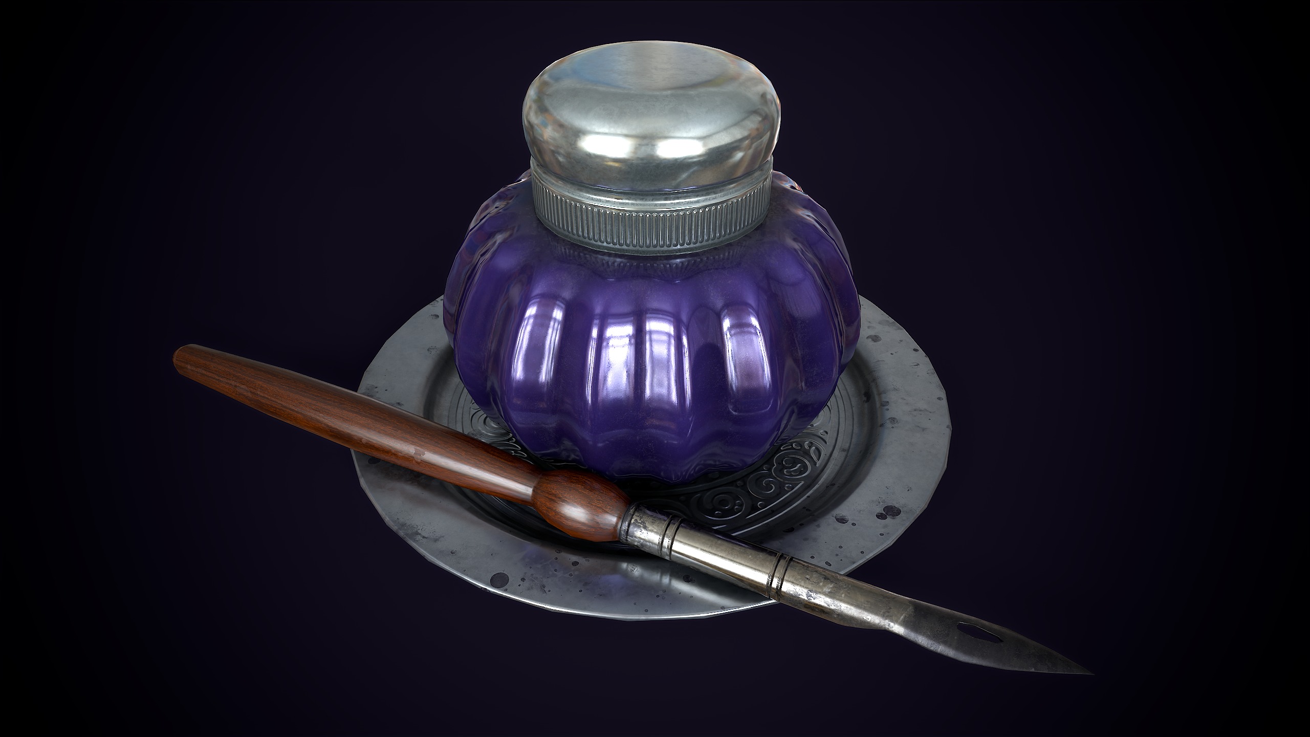 Vintage ink bottle Low-poly 3D model_5