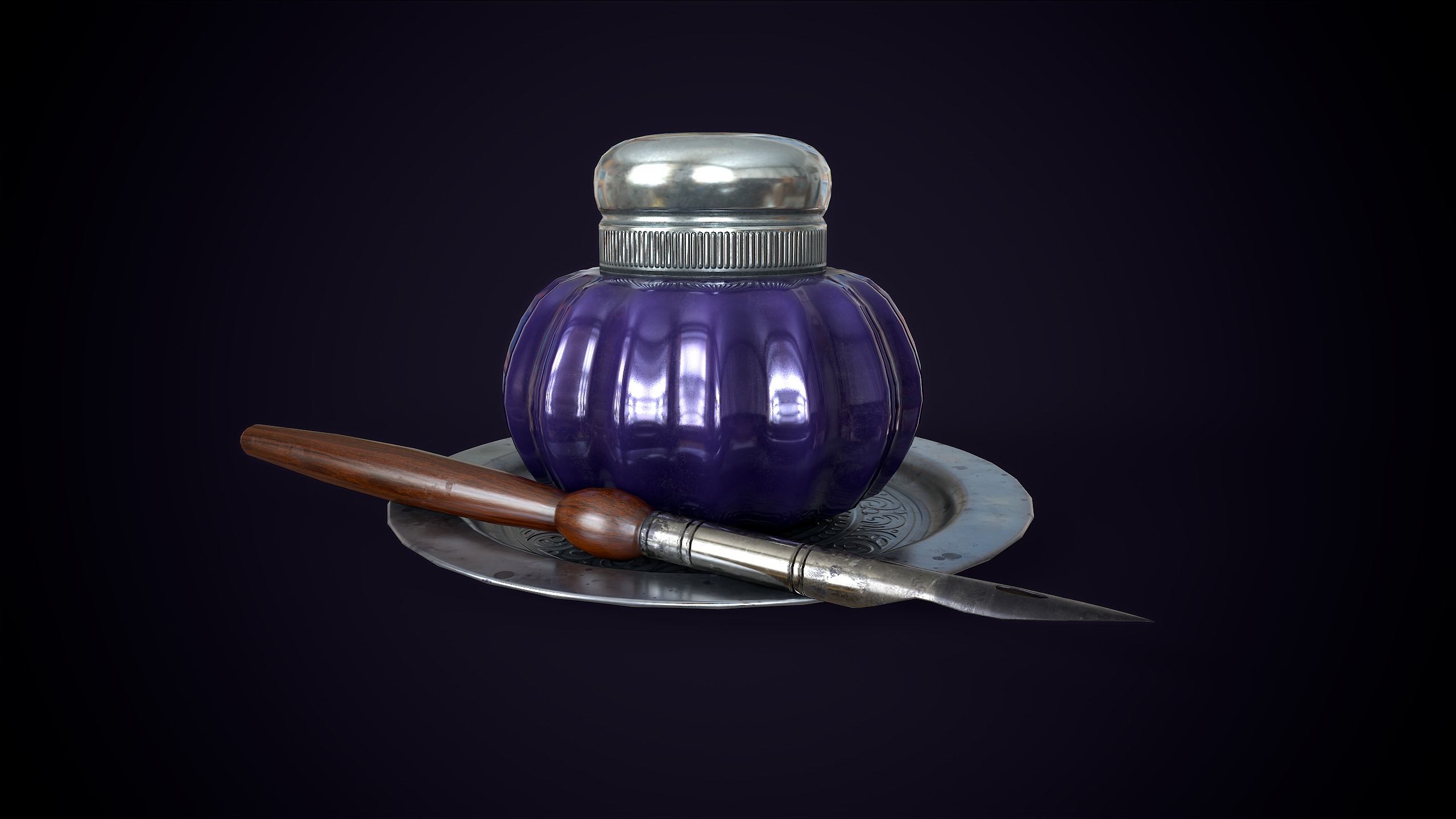 Vintage ink bottle Low-poly 3D model_2