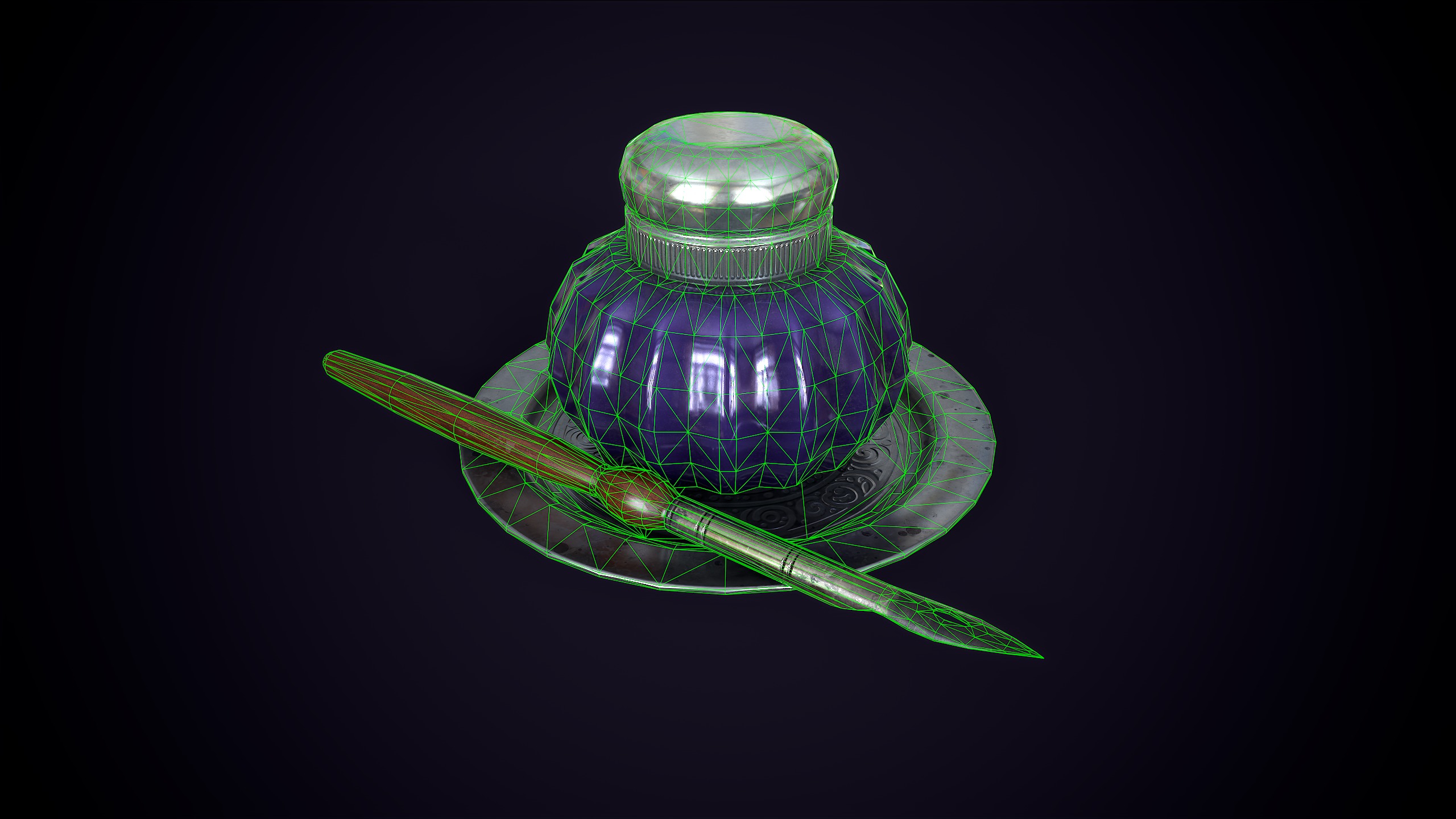 Vintage ink bottle Low-poly 3D model_8