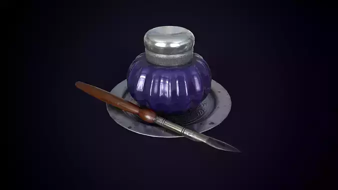 Vintage ink bottle Low-poly 3D model