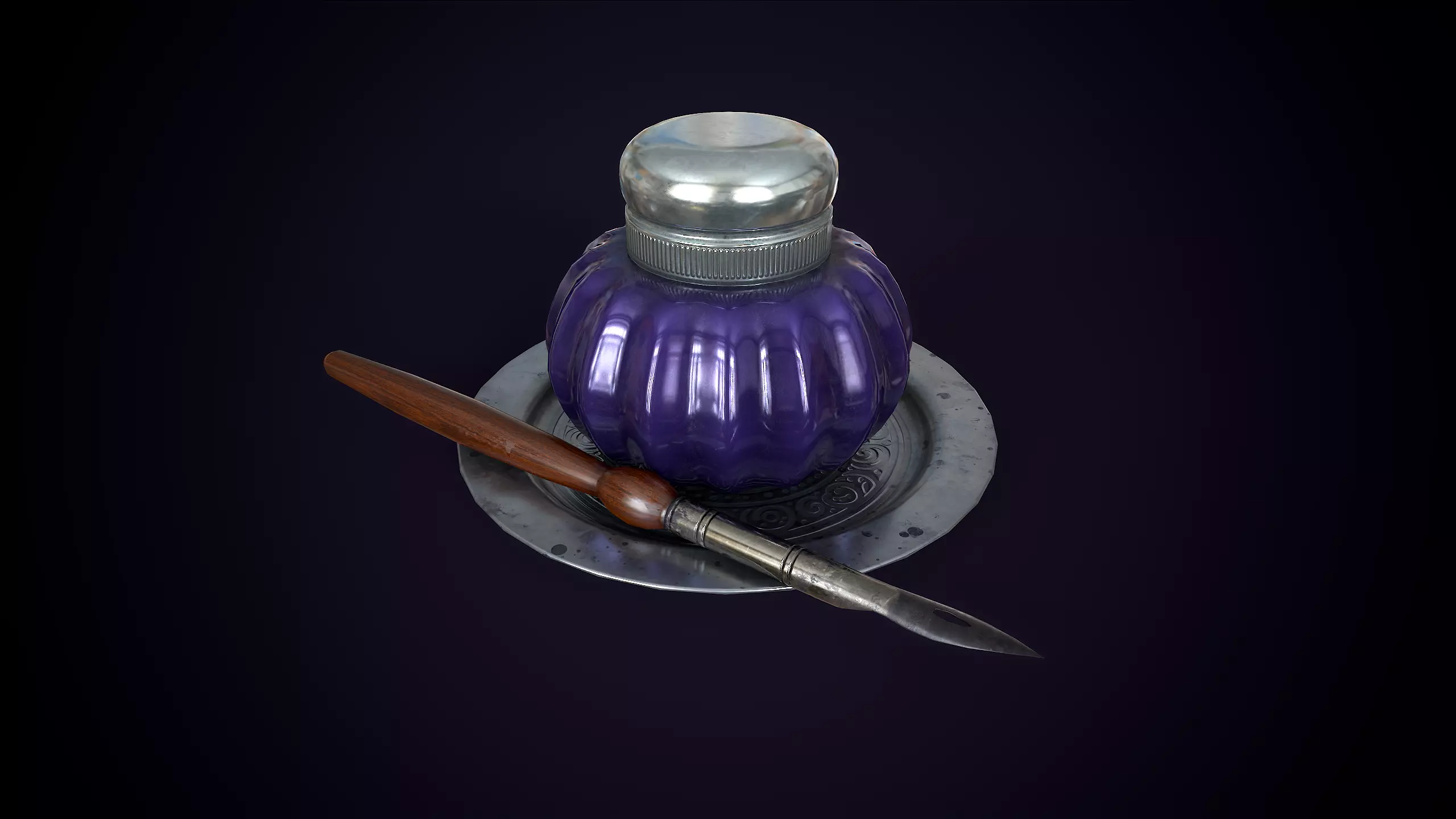 Vintage ink bottle Low-poly 3D model_0