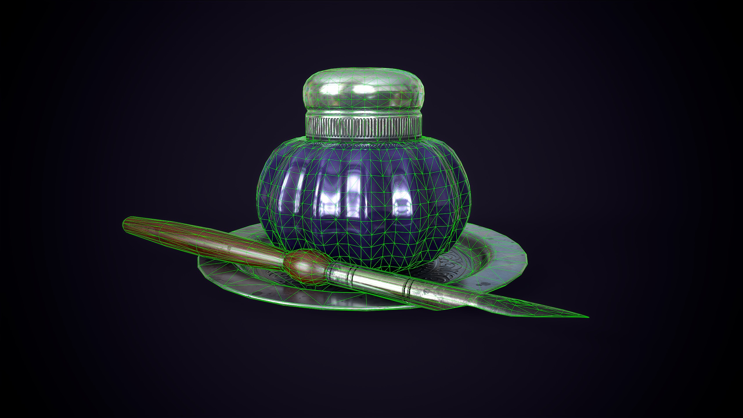 Vintage ink bottle Low-poly 3D model_10