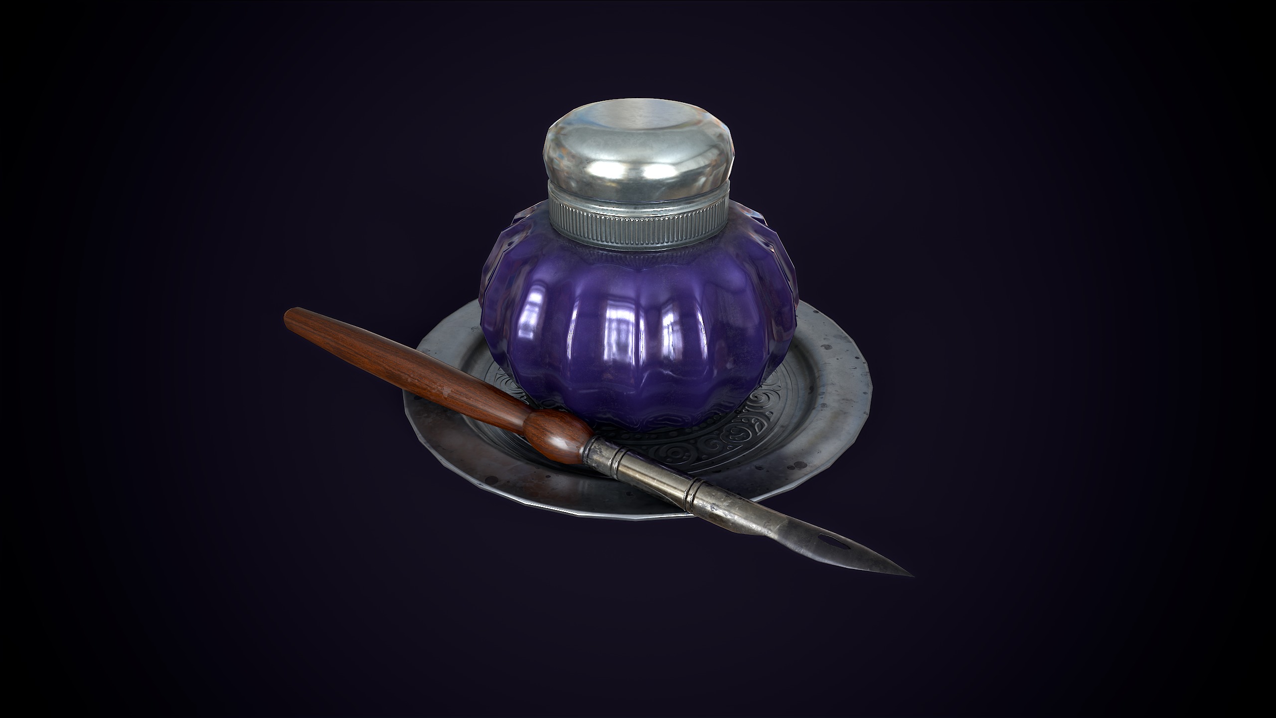 Vintage ink bottle Low-poly 3D model_1