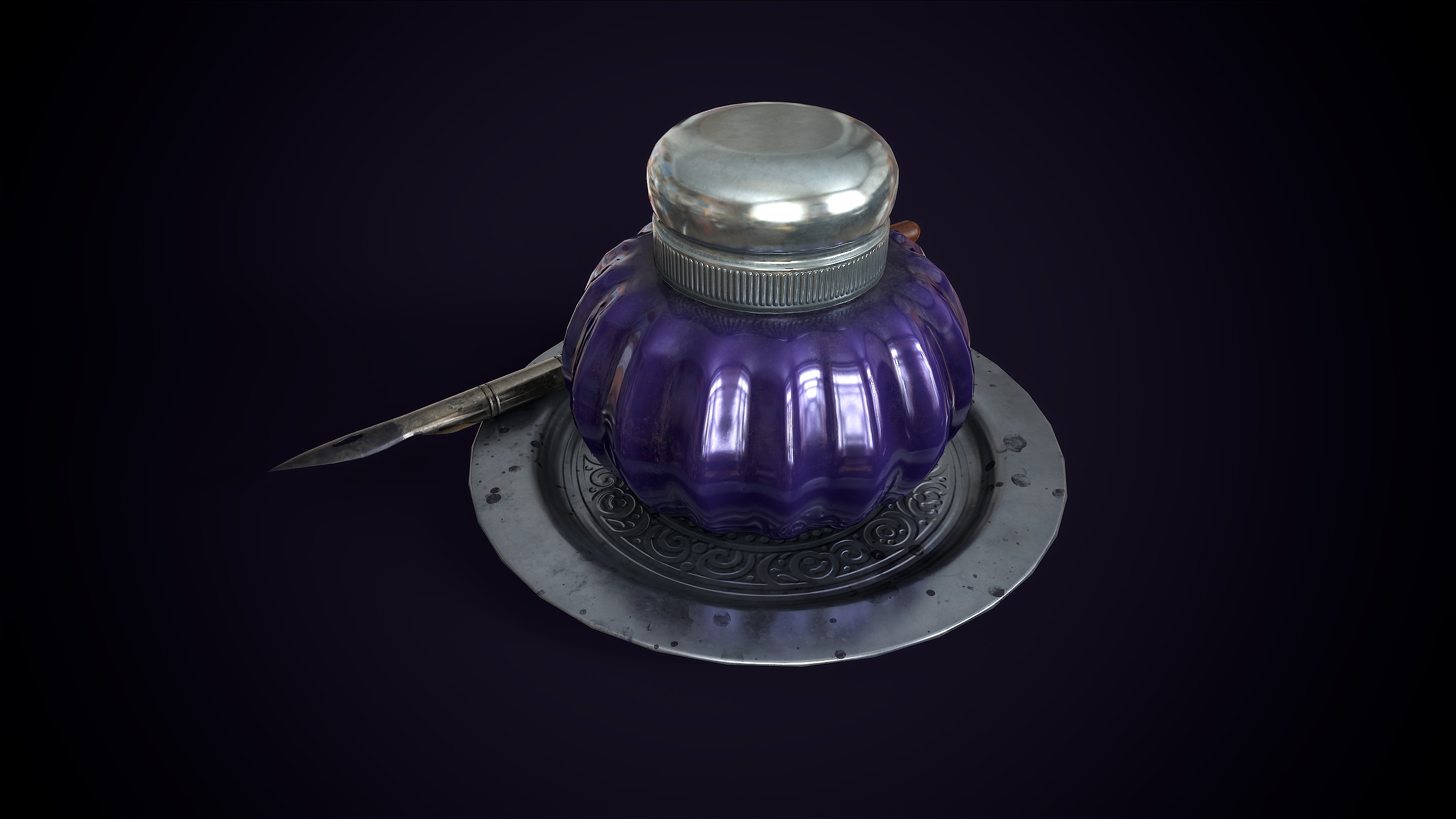 Vintage ink bottle Low-poly 3D model_4