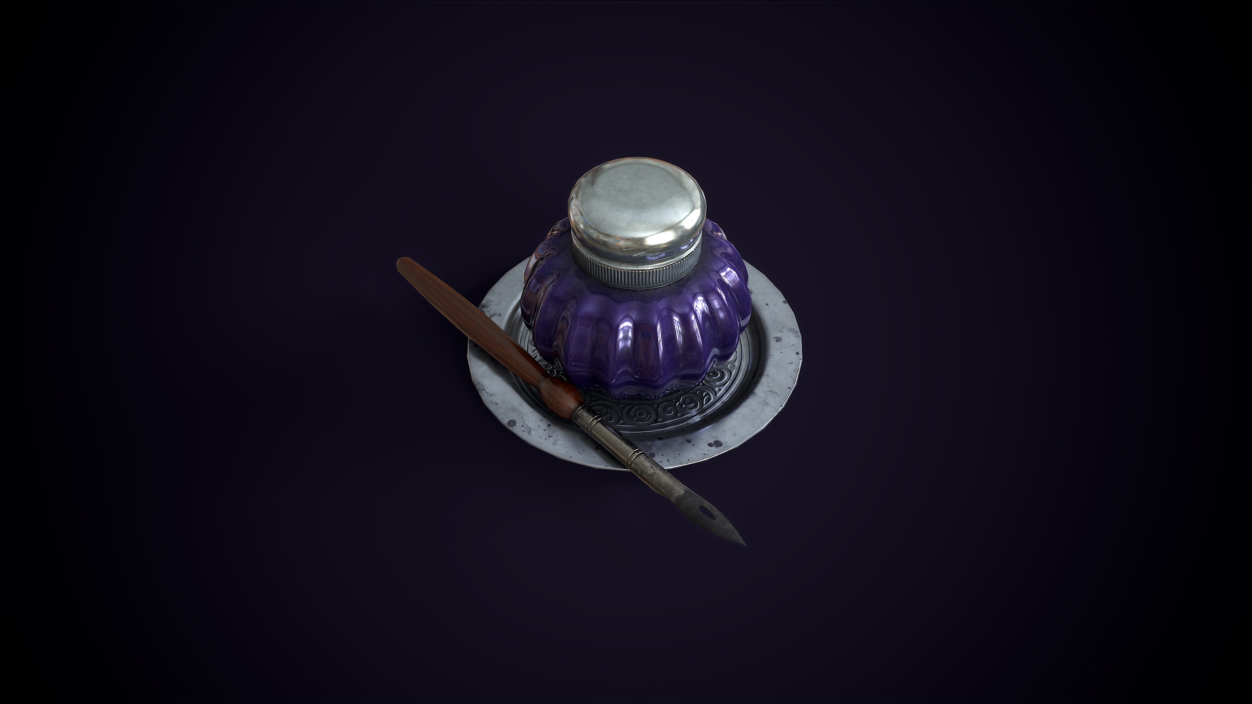 Vintage ink bottle Low-poly 3D model_6