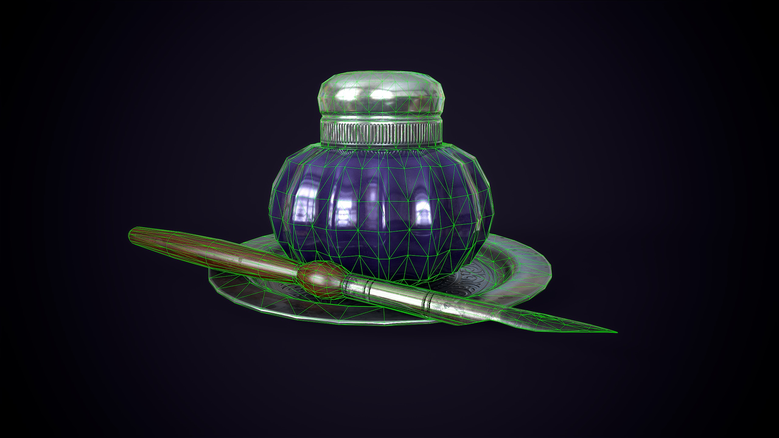 Vintage ink bottle Low-poly 3D model_11