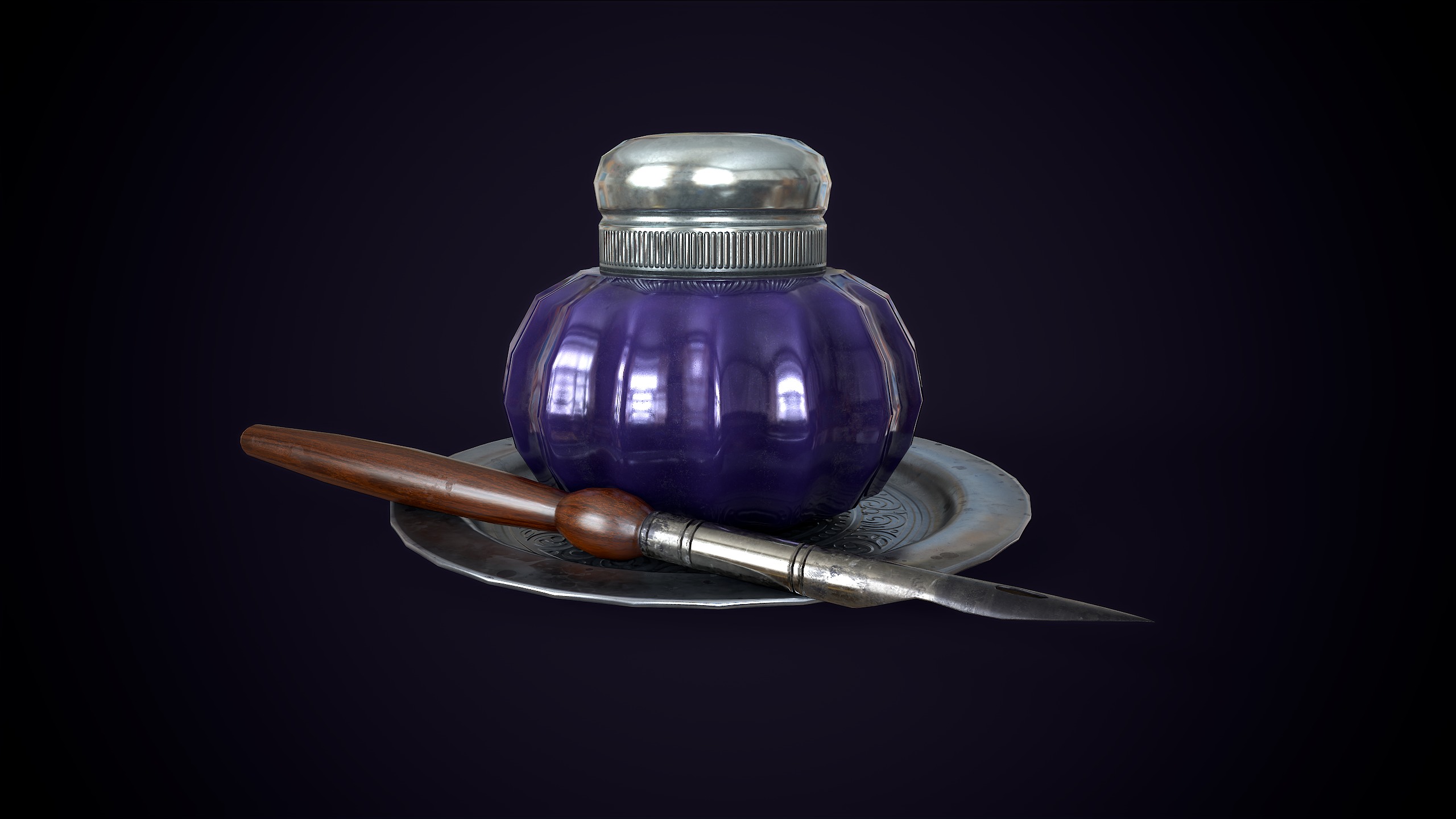 Vintage ink bottle Low-poly 3D model_3