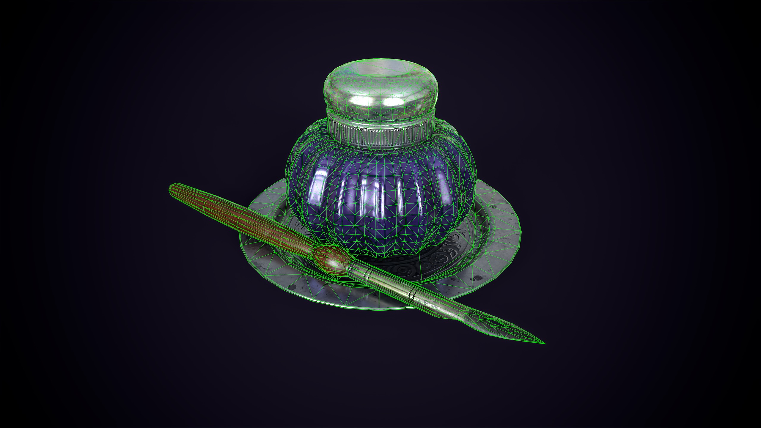 Vintage ink bottle Low-poly 3D model_9