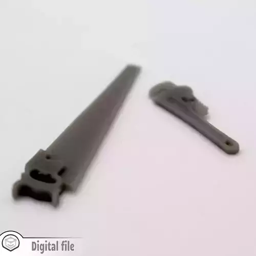 Set of 2 handheld tools - Saw and pipe wrench